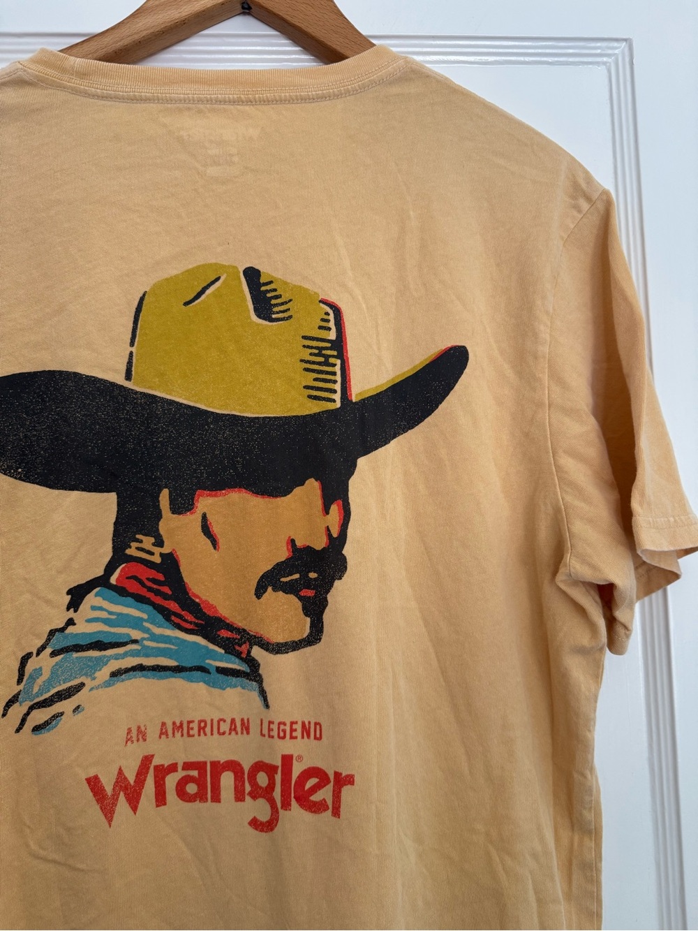 Wrangler Men's Short-Sleeve Tee in Light Mustard with Red Logo